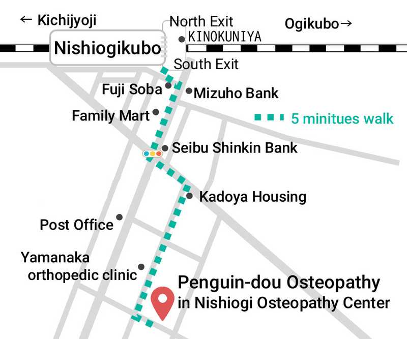 A map to Penguin-dou osteopathy from Nishiogikubo south-exit