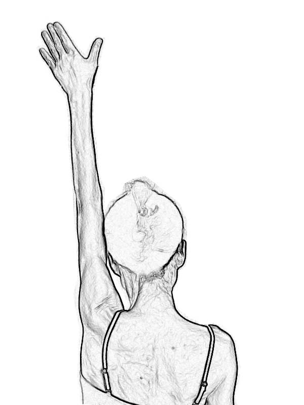 五十肩予防の肩甲骨ストレッチ肩伸ばし運動：天井に向かって腕をの伸ばす